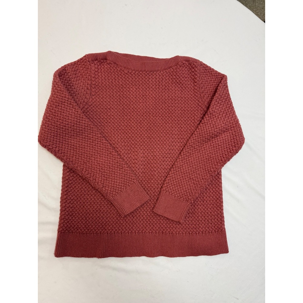 LL Bean Womens Large Red Cotton Popcorn Knit Crewneck Sweater 516400